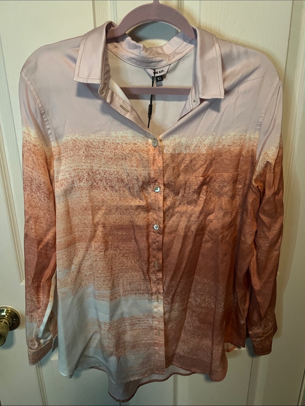 Woven Ombré Button-Up Shirt in Pink and Rust